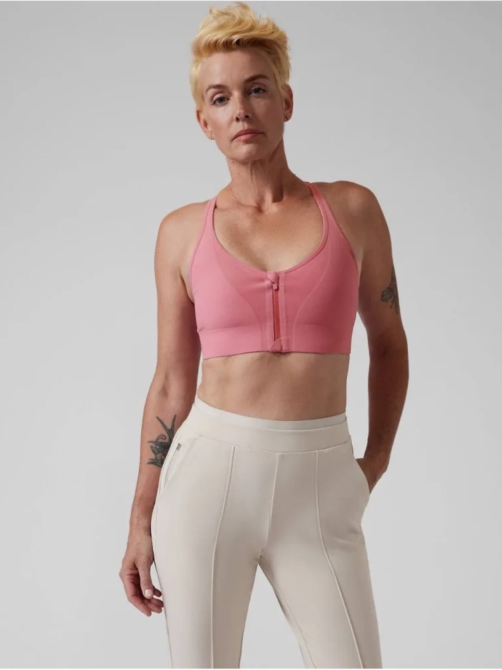 Athleta Empower II A-C Front-Zip Bra in‎ Mauve Pink, SZ S EUC